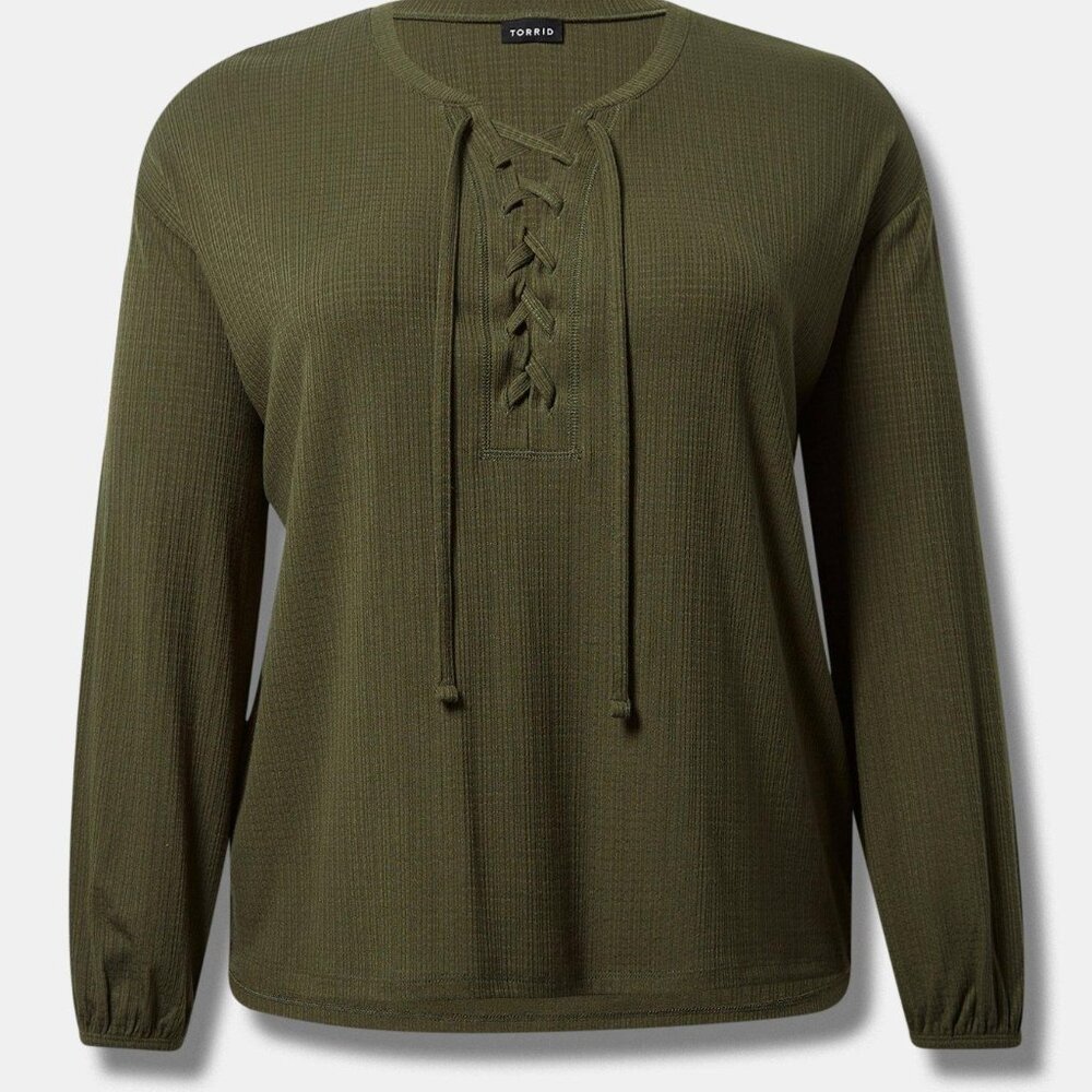 NWT Texture Jersey Lace-Up Drop Shoulder Top